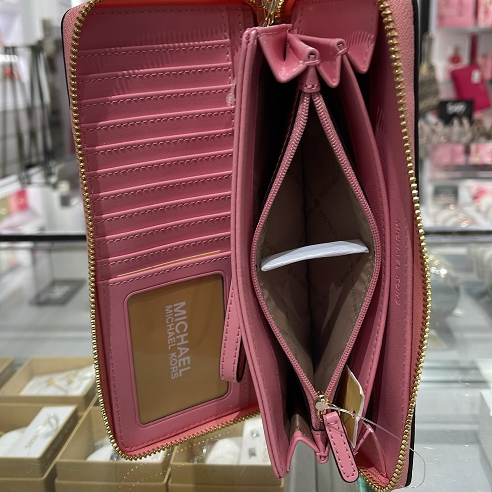MICHAEL KORS JST 
Leather Continental Wristlet Phone Case Wallet 
Carnation 
NWT - Picture 8 of 16
